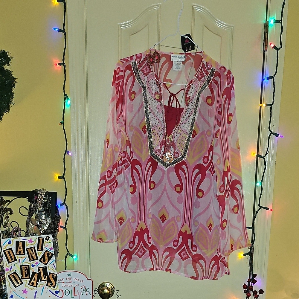 Kate & Mallory Pink and Red Embroidered Top